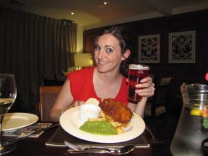 meg eating fish and chips